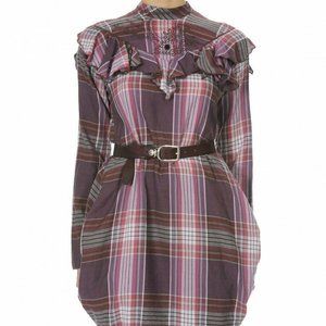High Use Directional Pink Check Dress Ruffle Embroidered L
